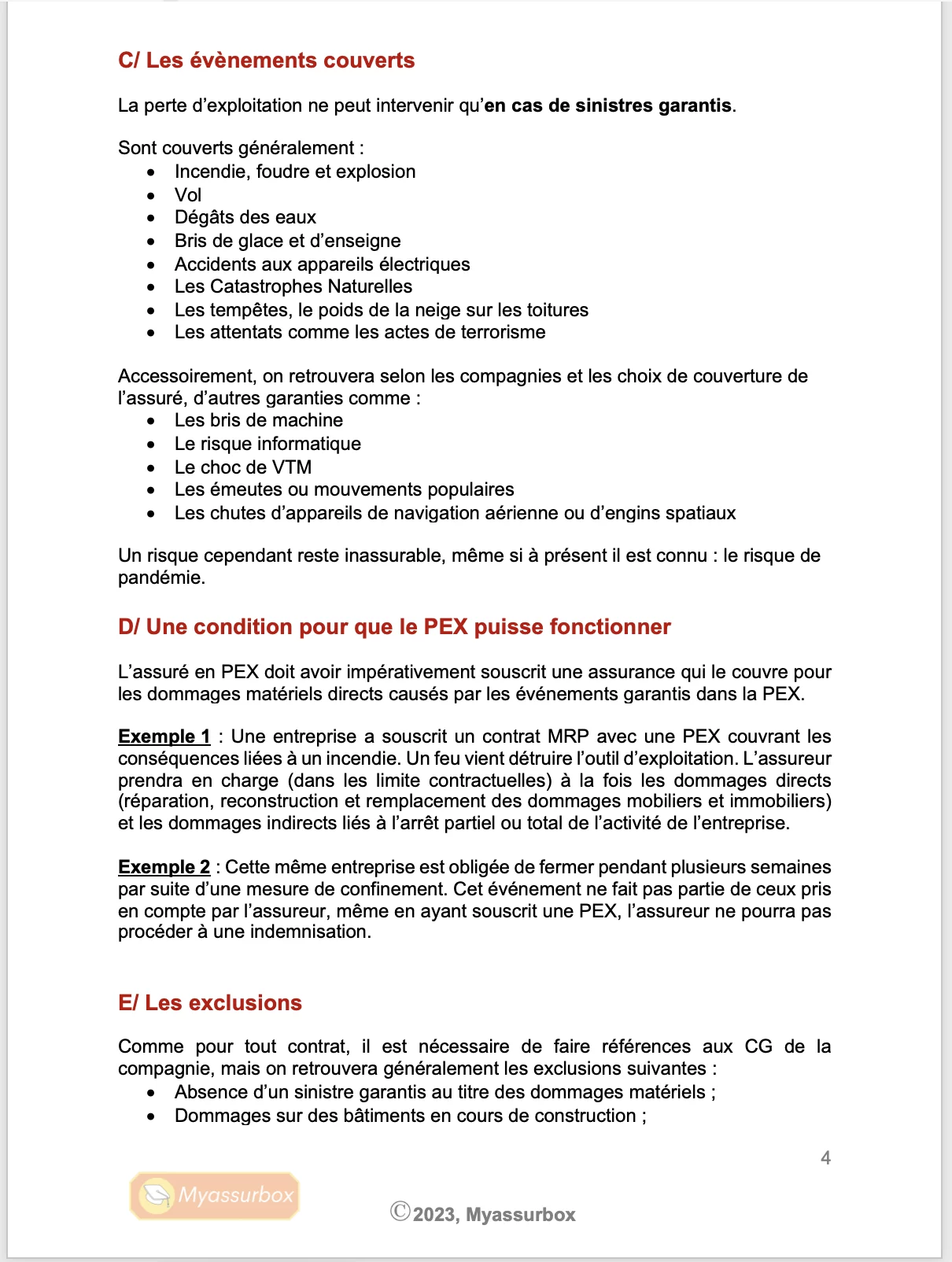 Extrait 3 du support de cours sur la perte d'exploitation — BTS Assurance U41