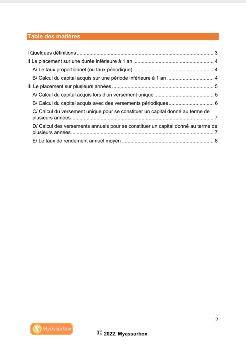 Extrait 1 du support de cours sur les mathématiques financières — BTS Assurance U31
