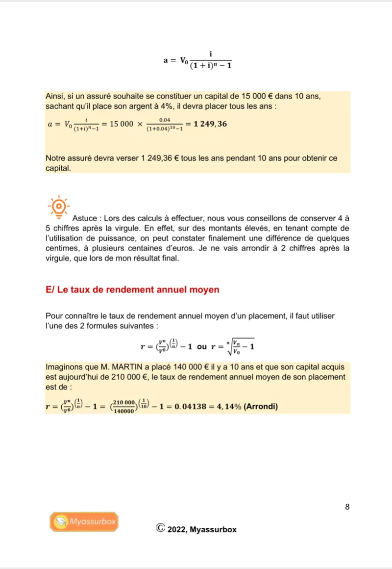 Extrait 3 du support de cours sur les mathématiques financières — BTS Assurance U31
